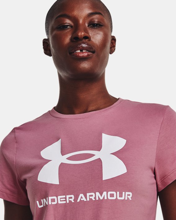 เสื้อแขนสั้น UA Sportstyle Graphic สำหรับผู้หญิง in Pink image number 3
